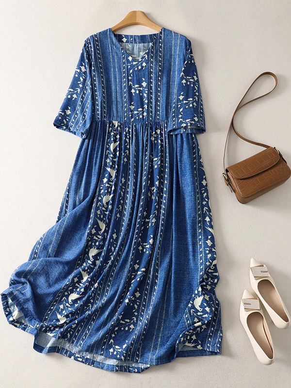 Bohemian Long Dress Women's Loose Fitting Artistic Style Blue Maxi Skirt Casual A-Line Print Gown plus Size V-Neck Short Sleeve
Bohemian Long Dress Women's Loose Fitting Artistic Style Blue Maxi Skirt Casual A-Line Print Gown plus Size V-Neck Short Sleeve