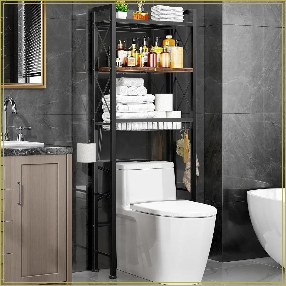3-Tier Over Toilet Storage with X-Shape Guardrail & Drain Basket, Freestanding Bathroom Organizer, Vintage Brown
3-Tier Over Toilet Storage with X-Shape Guardrail & Drain Basket, Freestanding Bathroom Organizer, Vintage Brown