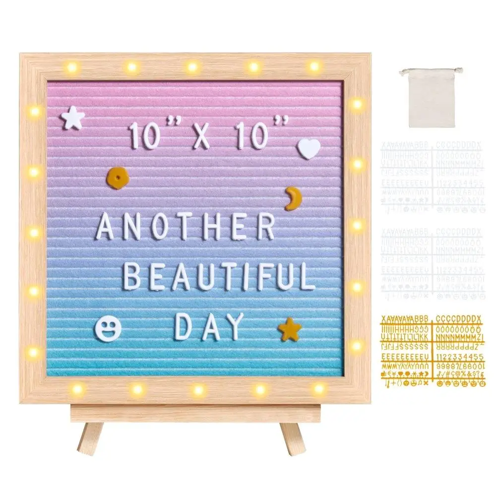 Gradient Felt Letter Board 10x10 inch 510 Letters with Stand Built-in Lights Baby Announcement Sign for home Classroom
Gradient Felt Letter Board 10x10 inch 510 Letters with Stand Built-in Lights Baby Announcement Sign for home Classroom
