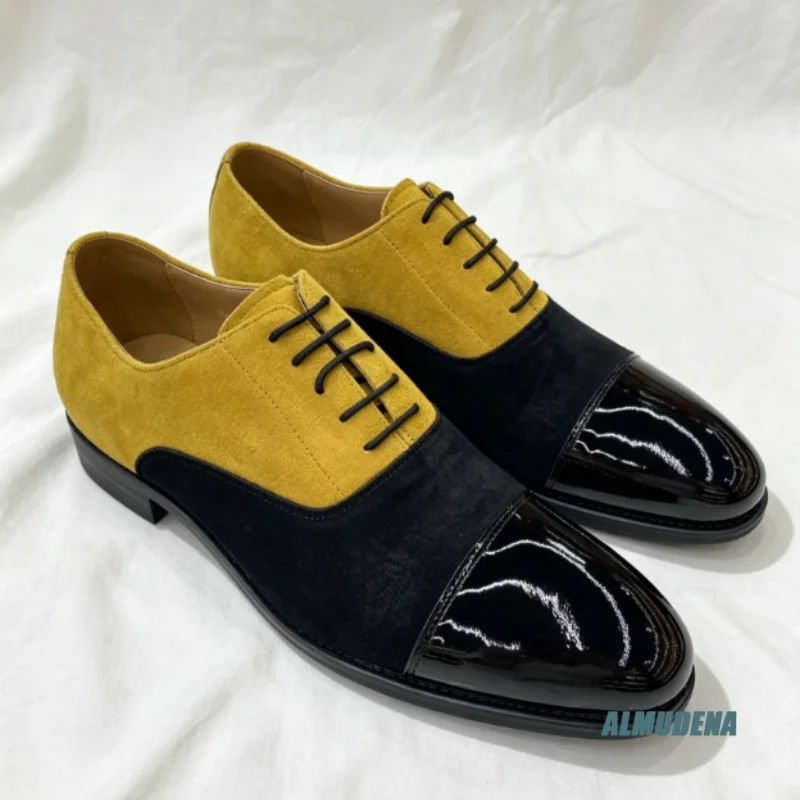 Retro Dual Color Spliced Suede Gloss Patent Leather Men Dress Shoes Lace Up Flat Thin Sole Versatile Evening Party Formal Shoes
Retro Dual Color Spliced Suede Gloss Patent Leather Men Dress Shoes Lace Up Flat Thin Sole Versatile Evening Party Formal Shoes