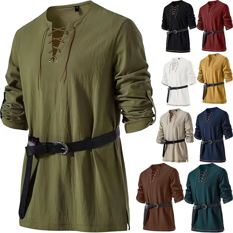 Men's Medieval Lace Up Tunic Shirt Renaissance Viking Pirate Costume Long Sleeve Retro Tops with Belt for Halloween Cosplay
Men's Medieval Lace Up Tunic Shirt Renaissance Viking Pirate Costume Long Sleeve Retro Tops with Belt for Halloween Cosplay