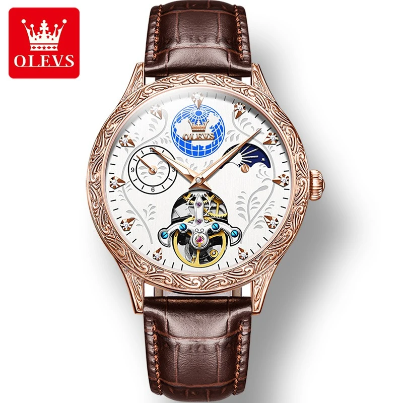 OLEVS 6660 Fashion Mechanical Watch Gift Genuine Leather Watchband Round-dial Wristwatch Moon Phase Luminous
OLEVS 6660 Fashion Mechanical Watch Gift Genuine Leather Watchband Round-dial Wristwatch Moon Phase Luminous