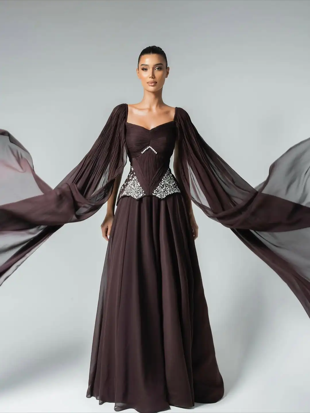 Ofherown Luxury Crystal Pleat Chiffon Cape Sleeves Formal Evening Dres Elegant A-Line Square Collar Corset Prom Gowns for Women
Ofherown Luxury Crystal Pleat Chiffon Cape Sleeves Formal Evening Dres Elegant A-Line Square Collar Corset Prom Gowns for Women