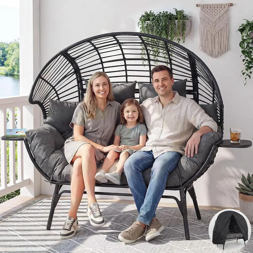 2 Person Outdoor Indoor Wicker Egg Lounge Chair with Cup Holder, Cushion, and Rain Cover for Patio, Balcony, or Backyard
2 Person Outdoor Indoor Wicker Egg Lounge Chair with Cup Holder, Cushion, and Rain Cover for Patio, Balcony, or Backyard