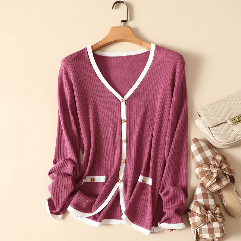 Solid Striped Knitted Button Pocket Women Sweater Cardigan Autumn Winter 2022 V-Neck Long-Sleeved Female Outwear Tops
Solid Striped Knitted Button Pocket Women Sweater Cardigan Autumn Winter 2022 V-Neck Long-Sleeved Female Outwear Tops