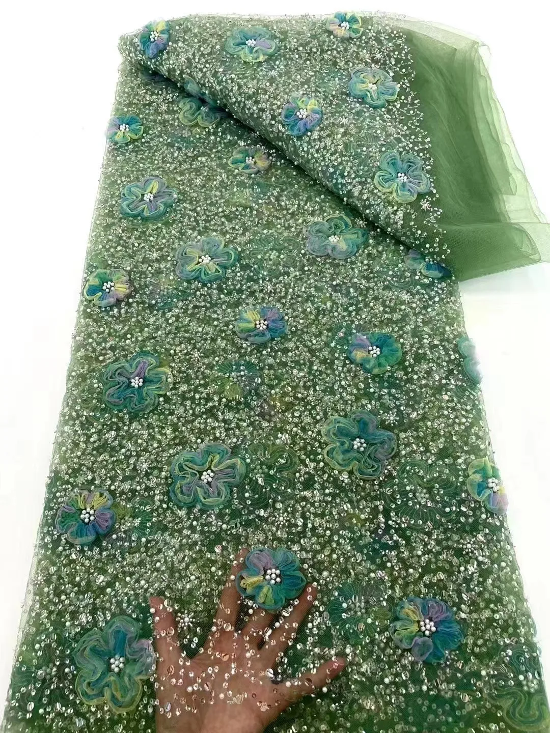 GREEN 3D Beads Lace Fabric High Quality Mesh Embroidery Applique 3D Flower Tulle Nigerian Lace Fabric For Luxury Party Dress
GREEN 3D Beads Lace Fabric High Quality Mesh Embroidery Applique 3D Flower Tulle Nigerian Lace Fabric For Luxury Party Dress