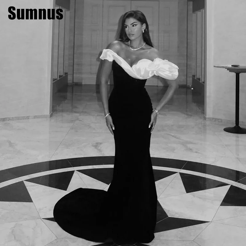 Sumnus Elegant Black/White Mermaid Prom Dress Off The Shoulder Formal Occasion Gowns Women فساتين سهرة Customized
Sumnus Elegant Black/White Mermaid Prom Dress Off The Shoulder Formal Occasion Gowns Women فساتين سهرة Customized