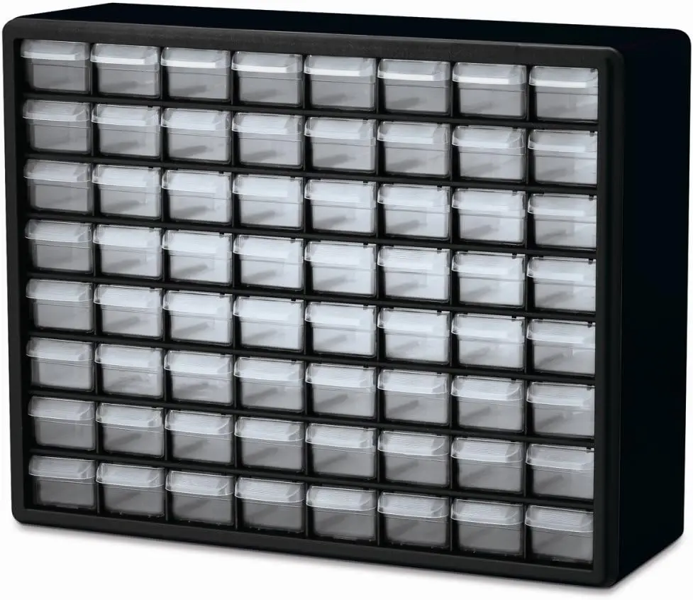64-Drawer Plastic Storage Cabinet for Garage, Workshop, Home Organization - 20"W x 6"D x 16"H, Black
64-Drawer Plastic Storage Cabinet for Garage, Workshop, Home Organization - 20"W x 6"D x 16"H, Black