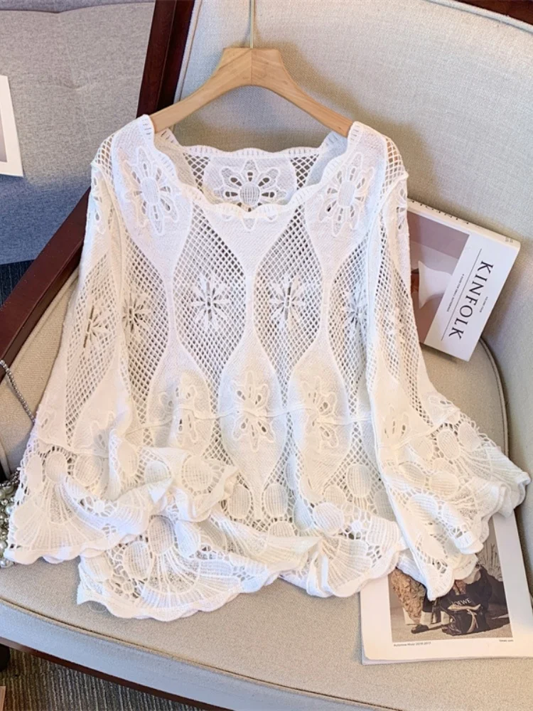 Women's Knitted Sun Protection Hollow out Hook Flower Design Top Spring Autumn plus Size Loose Fit Long Sleeve round Neck
Women's Knitted Sun Protection Hollow out Hook Flower Design Top Spring Autumn plus Size Loose Fit Long Sleeve round Neck