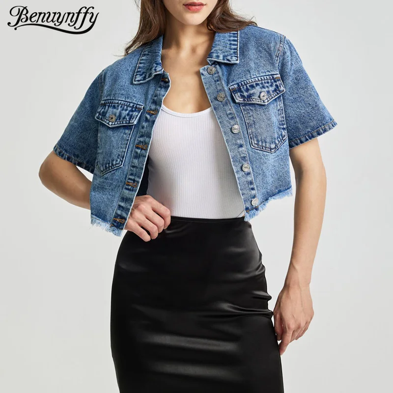 Benuynffy Single Breasted Raw Hem Crop Denim Jackets Women's Summer 2025 Turn-down Collar Short Sleeved Jean Coat Y2k Streetwear
Benuynffy Single Breasted Raw Hem Crop Denim Jackets Women's Summer 2025 Turn-down Collar Short Sleeved Jean Coat Y2k Streetwear