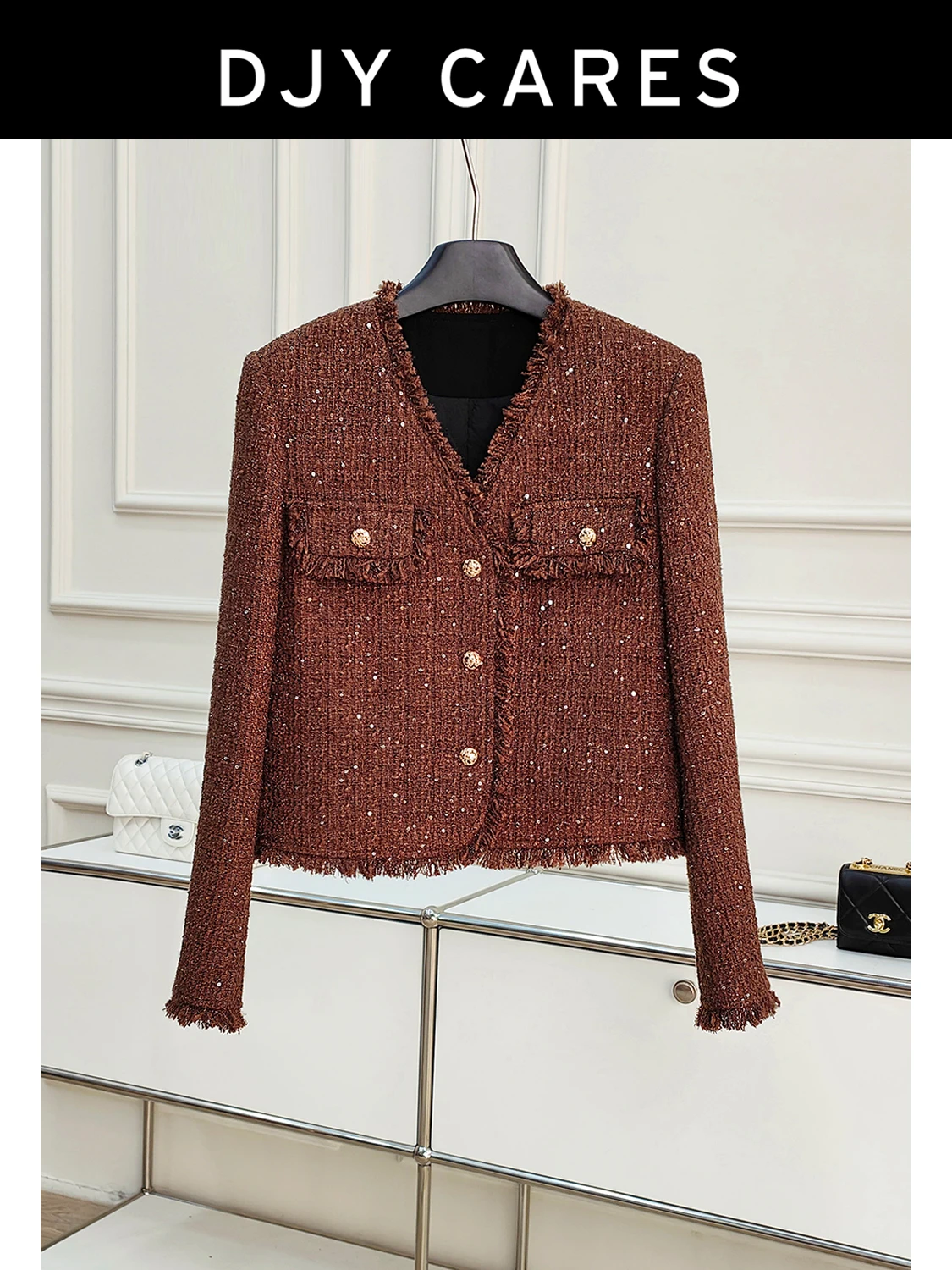 New Coarse tweed and cotton thickened coffee colored jacket top big size
New Coarse tweed and cotton thickened coffee colored jacket top big size