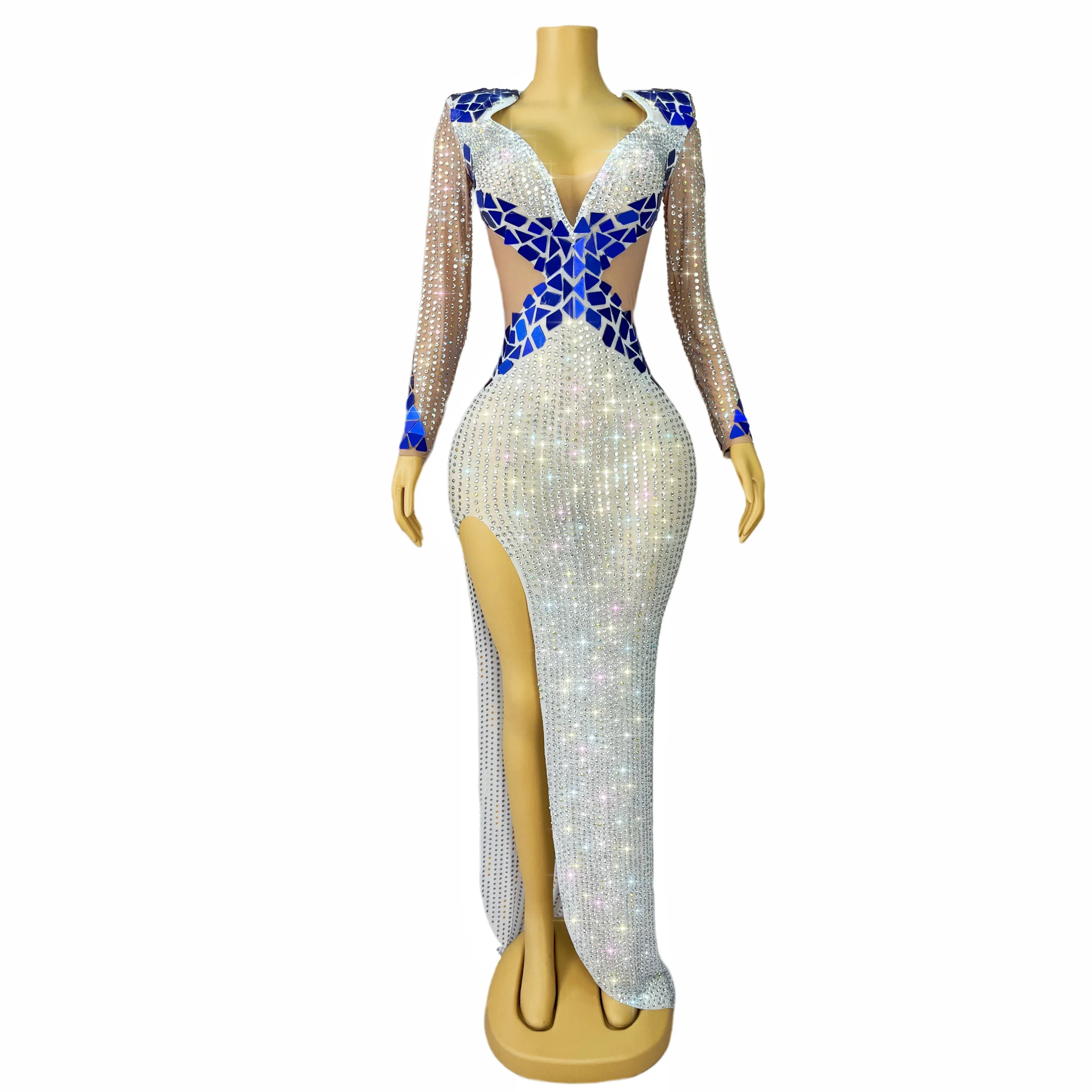High Quality Sparkly Rhinestones Mirrors High split V-neck Dress Party Evening Outfit Red carpet Gown Stage Costume Jiaochajing
High Quality Sparkly Rhinestones Mirrors High split V-neck Dress Party Evening Outfit Red carpet Gown Stage Costume Jiaochajing