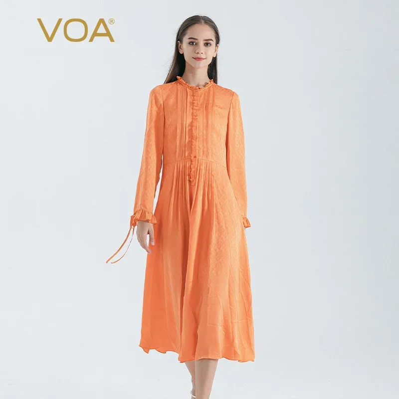 VOA Sunrise Orange 22 Momme Jacquard Silk Stand Collar Dresses Women Office Flare Long Sleeve Ladies Dress Autumn New In AE1771
VOA Sunrise Orange 22 Momme Jacquard Silk Stand Collar Dresses Women Office Flare Long Sleeve Ladies Dress Autumn New In AE1771