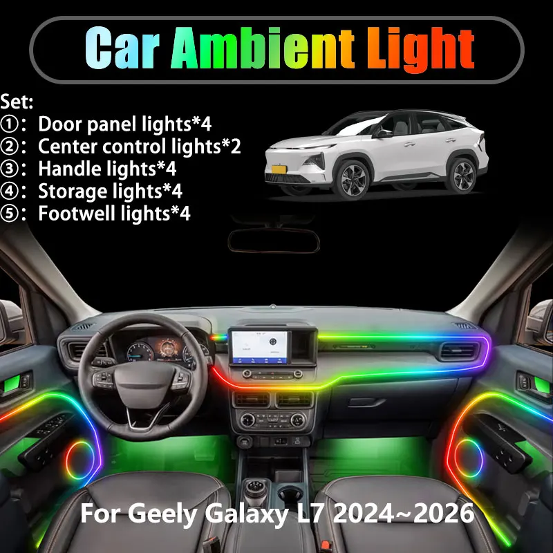 For Geely Galaxy L7 2024~2026 2025 2/18 in 1 Car ambient lighting Led trunk interior led lights USB RGB Ensemble Streamer Auto
For Geely Galaxy L7 2024~2026 2025 2/18 in 1 Car ambient lighting Led trunk interior led lights USB RGB Ensemble Streamer Auto