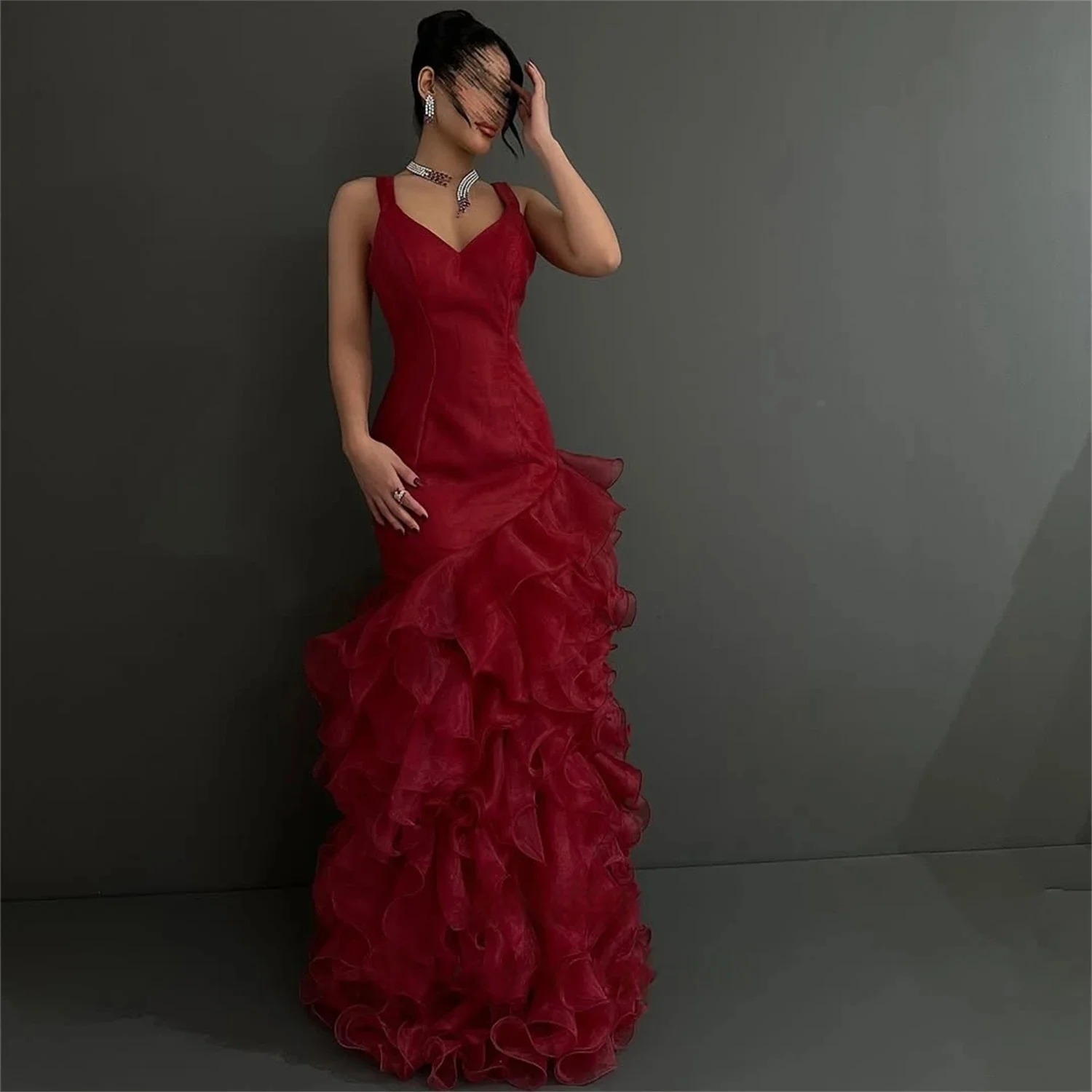 Burgundy Ruffles Long Bespoke Occasion Gown Evening Dresses Prom Pastrol Unisex Jersey Retro Dubai Saudi Arabic Customized
Burgundy Ruffles Long Bespoke Occasion Gown Evening Dresses Prom Pastrol Unisex Jersey Retro Dubai Saudi Arabic Customized