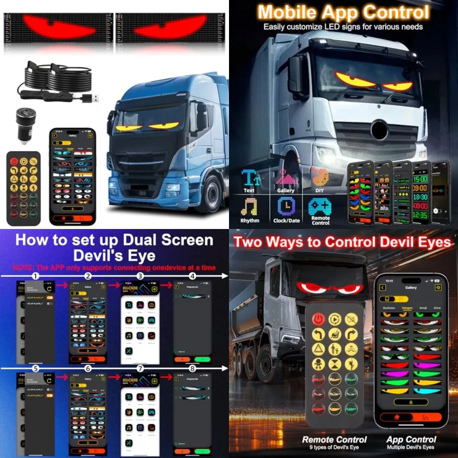 2PCS Devil Eyes Lights for Cars, Programmable LED Display for Car Wdow, in in Fleible LED Sign, Dynamic Personalized Big Eye Li
2PCS Devil Eyes Lights for Cars, Programmable LED Display for Car Wdow, in in Fleible LED Sign, Dynamic Personalized Big Eye Li