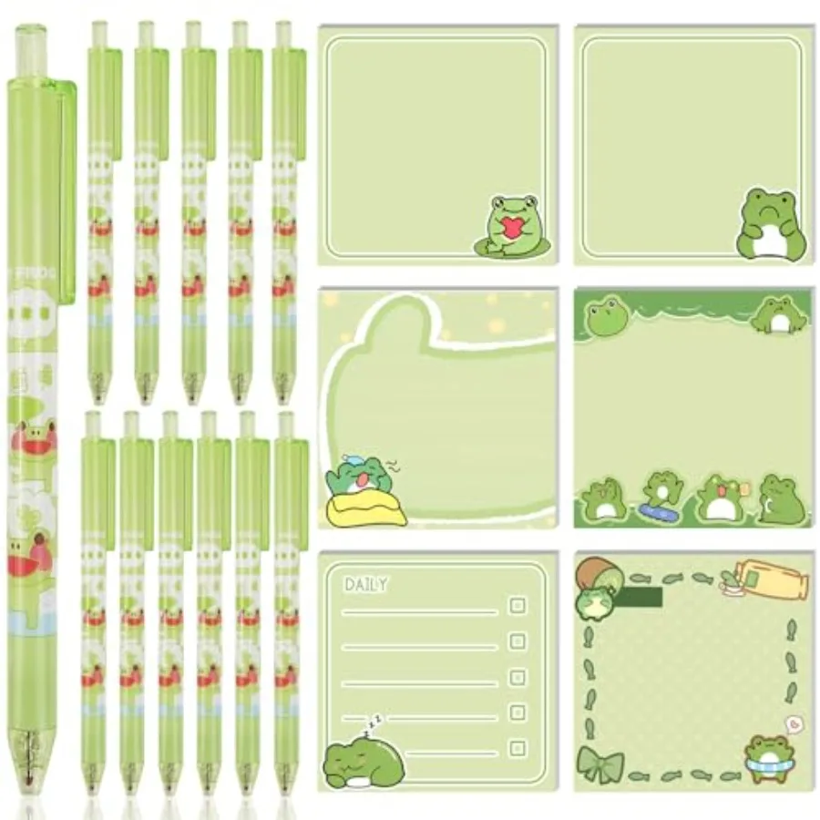 300 PCS Frog Sticky Notes with 12 PCS Frog Pens, Stationary Set 0.5mm Black Gel Ink Pens, Frog Self-Stick Notes Pads for School
300 PCS Frog Sticky Notes with 12 PCS Frog Pens, Stationary Set 0.5mm Black Gel Ink Pens, Frog Self-Stick Notes Pads for School
