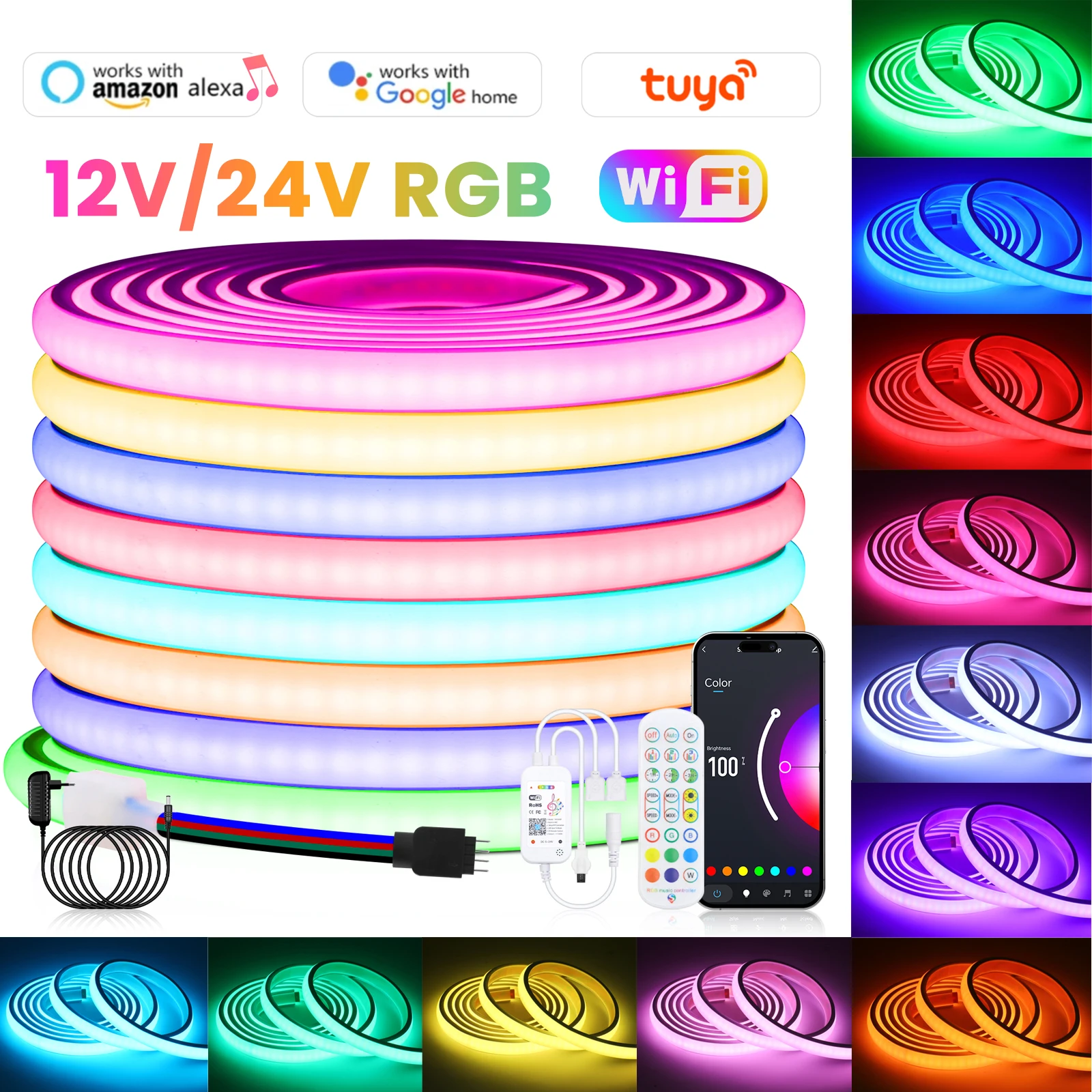 TUYA Wifi RGB COB Неоновые светодиодные ленты 12 В 24 В 576 светодиодов/м Водонепроницаемый неоновый свет с синхронизацией музыки RGB Красочная лента для комнаты
TUYA Wifi RGB COB Неоновые светодиодные ленты 12 В 24 В 576 светодиодов/м Водонепроницаемый неоновый свет с синхронизацией музыки RGB Красочная лента для комнаты