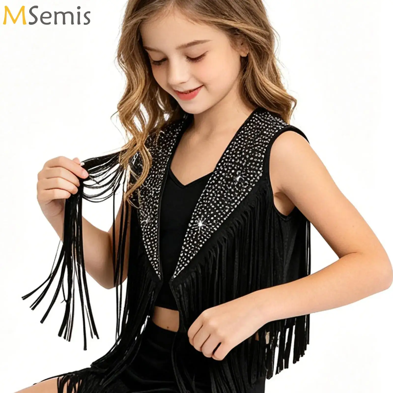 Tassel Vest Girls 70s Hippie Outfit Sleeveless Sparkly Rhinestones Fringe Open Front Waistcoat Western Cowgirl Cosplay Jacket
Tassel Vest Girls 70s Hippie Outfit Sleeveless Sparkly Rhinestones Fringe Open Front Waistcoat Western Cowgirl Cosplay Jacket