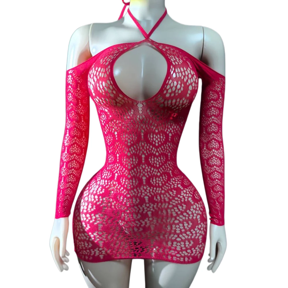 Women Sexy Lingerie Long Sleeves Hanging Neck Exposed Shoulder Fishnet Cover Up Hollow Out Bodycon Dress Crotchless Costumes
Women Sexy Lingerie Long Sleeves Hanging Neck Exposed Shoulder Fishnet Cover Up Hollow Out Bodycon Dress Crotchless Costumes