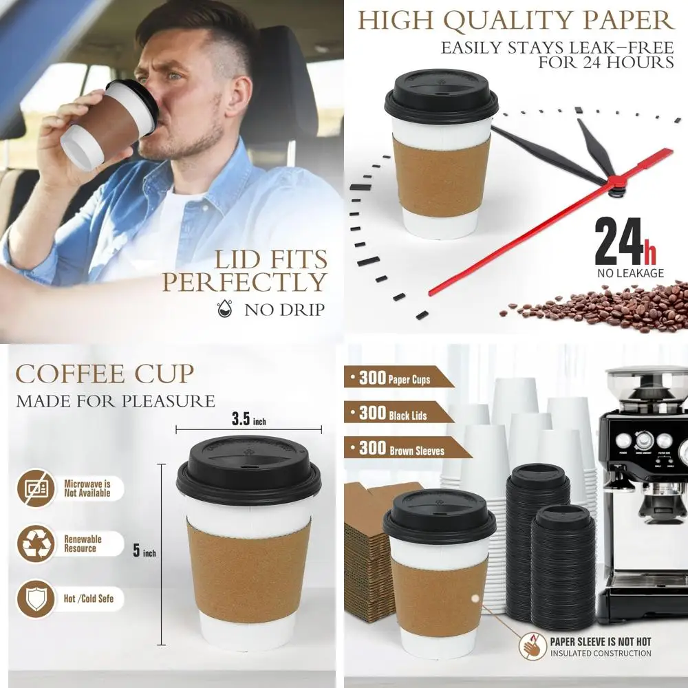 12 oz Disposable Thickened Paper Coffee Cups Set with Lids and Sleeves for Hot Beverages and Tea To Go
12 oz Disposable Thickened Paper Coffee Cups Set with Lids and Sleeves for Hot Beverages and Tea To Go