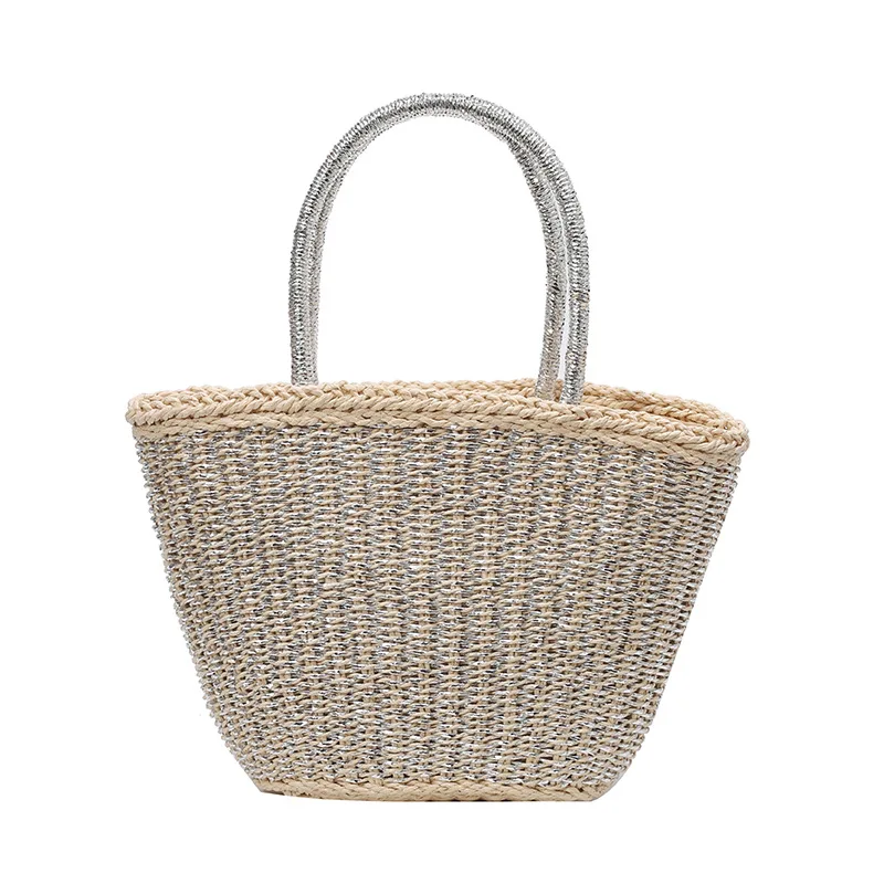 Handmade Silver Straw Beach Bag Top Handle Handbag Weaving Ladies Basket Tote Female Shopping Bag for Women
Handmade Silver Straw Beach Bag Top Handle Handbag Weaving Ladies Basket Tote Female Shopping Bag for Women