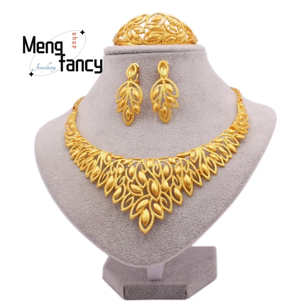 Vietnamese Sand Gold Jewellery SetSaudi Bridal Necklace Bracelet Earrings Ring Exquisite Fashion Luxury Jewelry Wedding Souvenir
Vietnamese Sand Gold Jewellery SetSaudi Bridal Necklace Bracelet Earrings Ring Exquisite Fashion Luxury Jewelry Wedding Souvenir