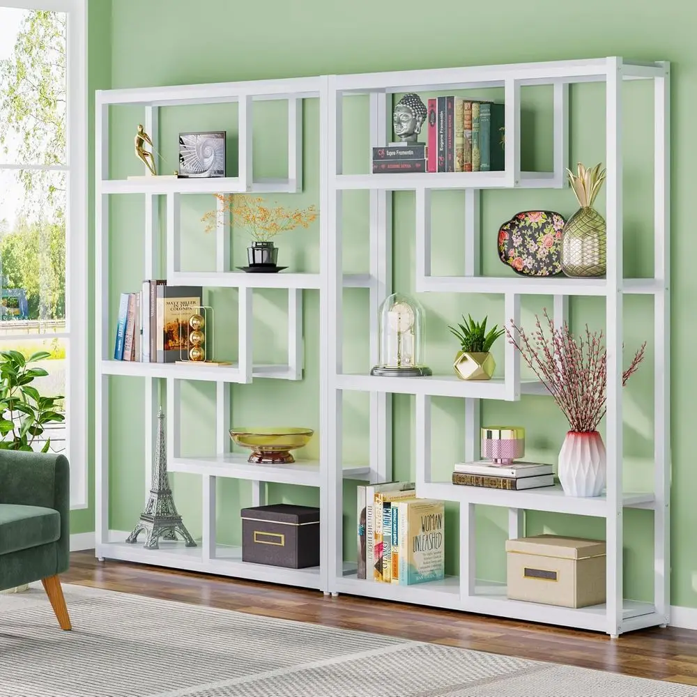 69 Tall Shel Industrial Style Bookshelf Set, 2-Piece, White, for Home or Office Storage with Staggered Shelves
69 Tall Shel Industrial Style Bookshelf Set, 2-Piece, White, for Home or Office Storage with Staggered Shelves