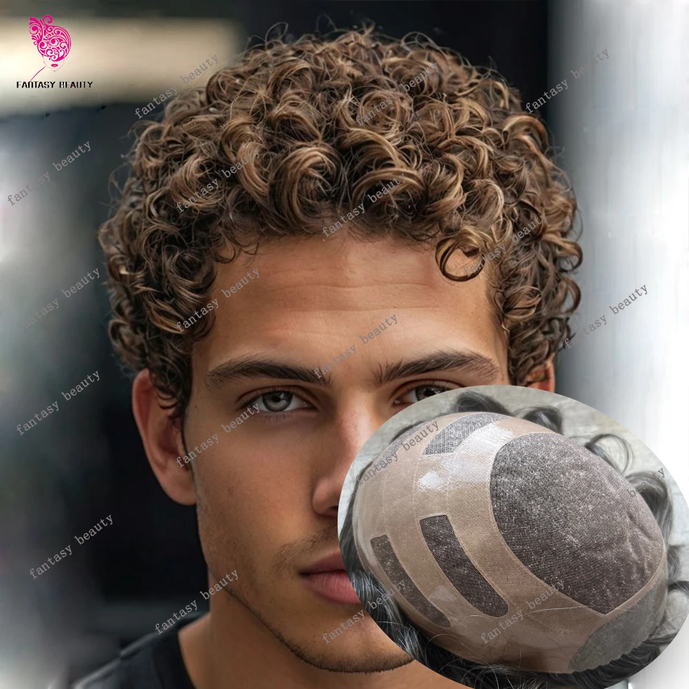 18mm Curly Durable NPU Bond18# Dark Blonde Brown Human Hair Men's Toupee Fine Mono Top Grey Male Hair Prosthes Natural Hairline
18mm Curly Durable NPU Bond18# Dark Blonde Brown Human Hair Men's Toupee Fine Mono Top Grey Male Hair Prosthes Natural Hairline