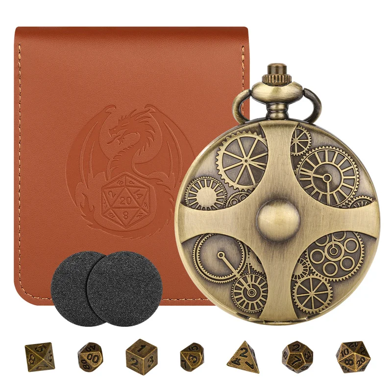 Steampunk Gear Pocket Watch Case Dice Holder 7pcs Mini Metal Polyhedral Dice for Role-Playing Tabletop Games with Storage Bag
Steampunk Gear Pocket Watch Case Dice Holder 7pcs Mini Metal Polyhedral Dice for Role-Playing Tabletop Games with Storage Bag
