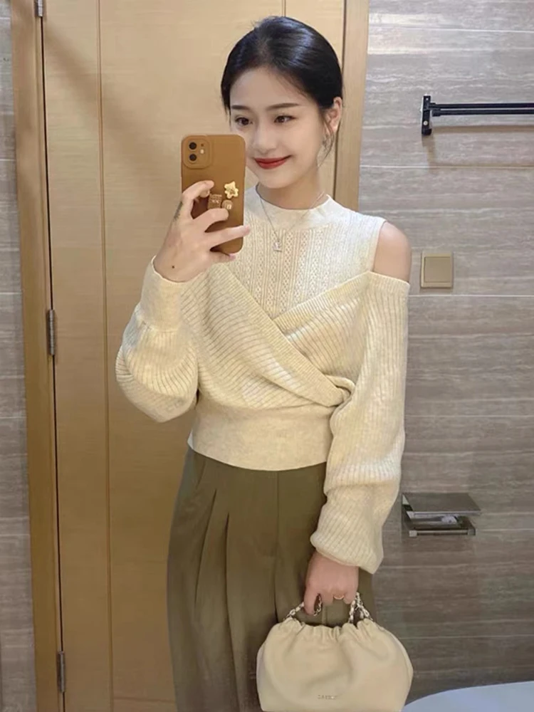 Soft Long Sve Knitted Sweater Women's oulder Bared Outerwear Slimming High-End Feel Commute Sle Korean Loose Fit
Soft Long Sve Knitted Sweater Women's oulder Bared Outerwear Slimming High-End Feel Commute Sle Korean Loose Fit
