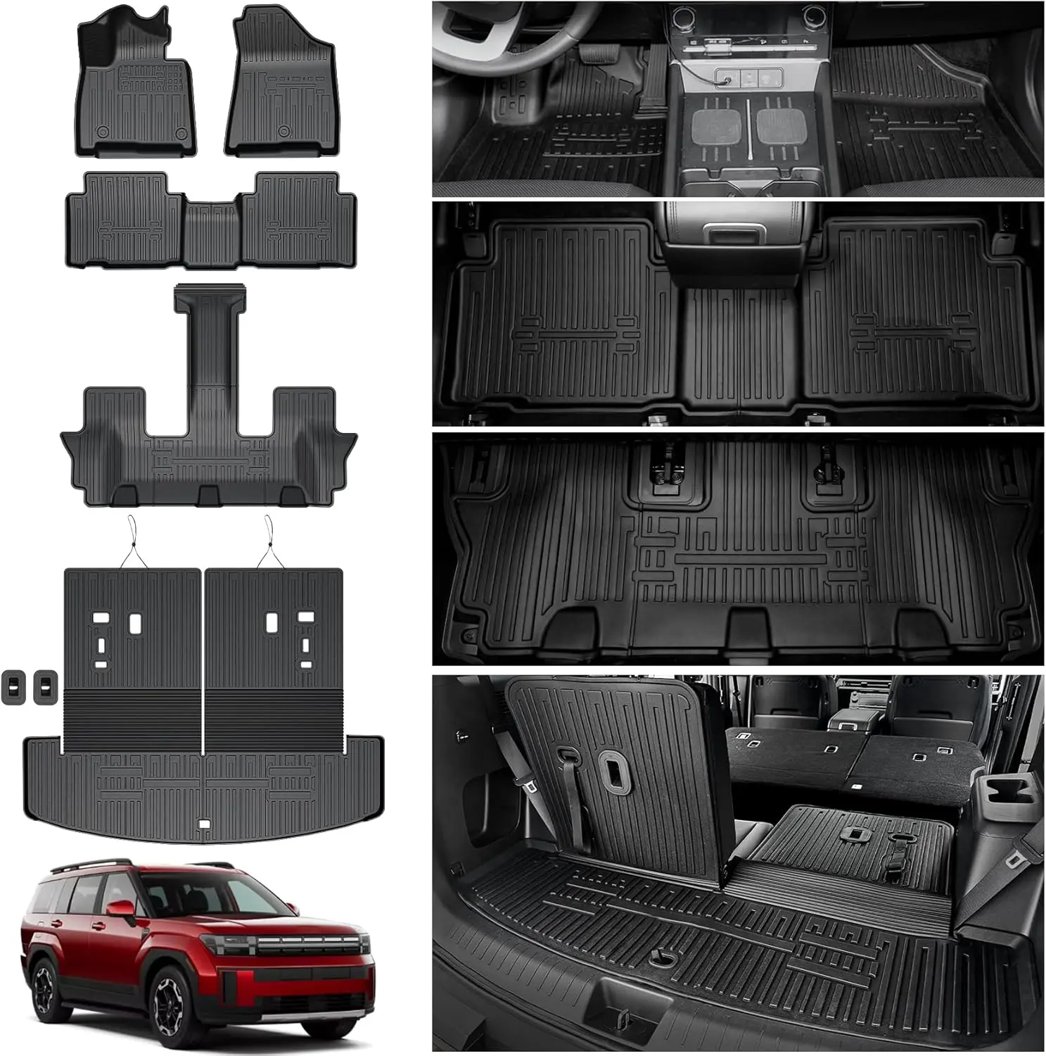 Floor Mats for Hyundai Santa Fe 2024-2026 (Fit Hybrid and Gas), TPE All Weather Protection Durable Trunk Cargo Mat with Backrest
Floor Mats for Hyundai Santa Fe 2024-2026 (Fit Hybrid and Gas), TPE All Weather Protection Durable Trunk Cargo Mat with Backrest