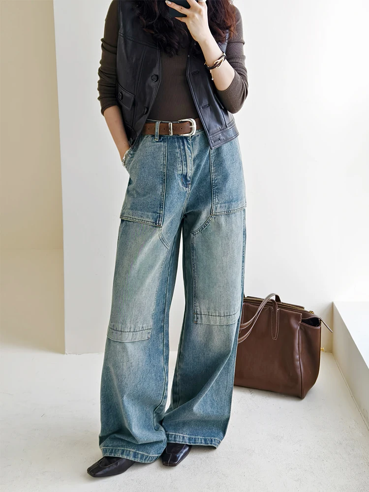 Джинсы Meiyang с эффектом пэчворк, широкие, с высокой талией, синие, повседневные, рабочие брюки
Джинсы Meiyang с эффектом пэчворк, широкие, с высокой талией, синие, повседневные, рабочие брюки