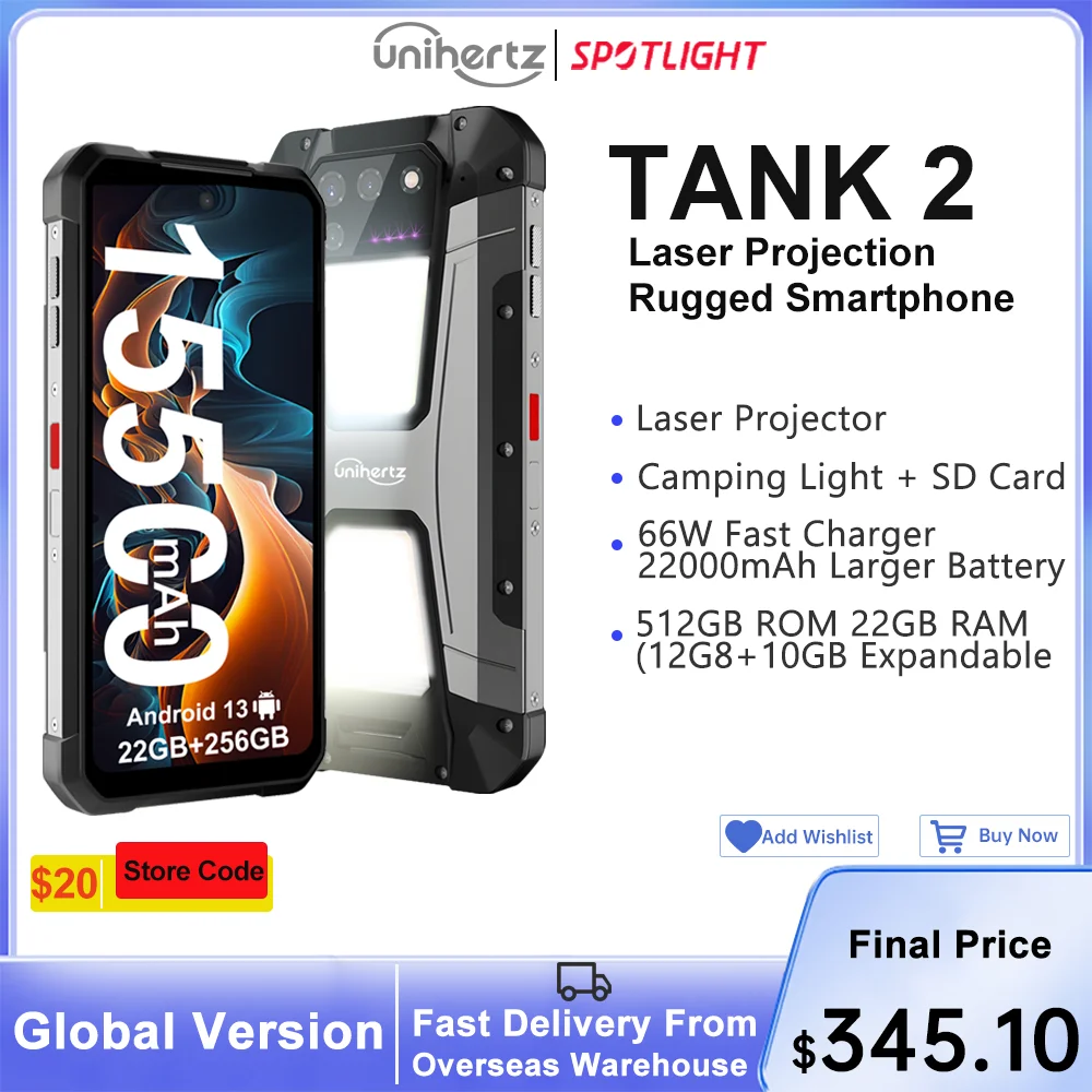 Unihertz 8849 Tank 2 Projector Rugged 22GB RAM 256GB ROM 108MP Camping Light 64MP Super Night Vision G99 15500mAh Support SD TF
Unihertz 8849 Tank 2 Projector Rugged 22GB RAM 256GB ROM 108MP Camping Light 64MP Super Night Vision G99 15500mAh Support SD TF