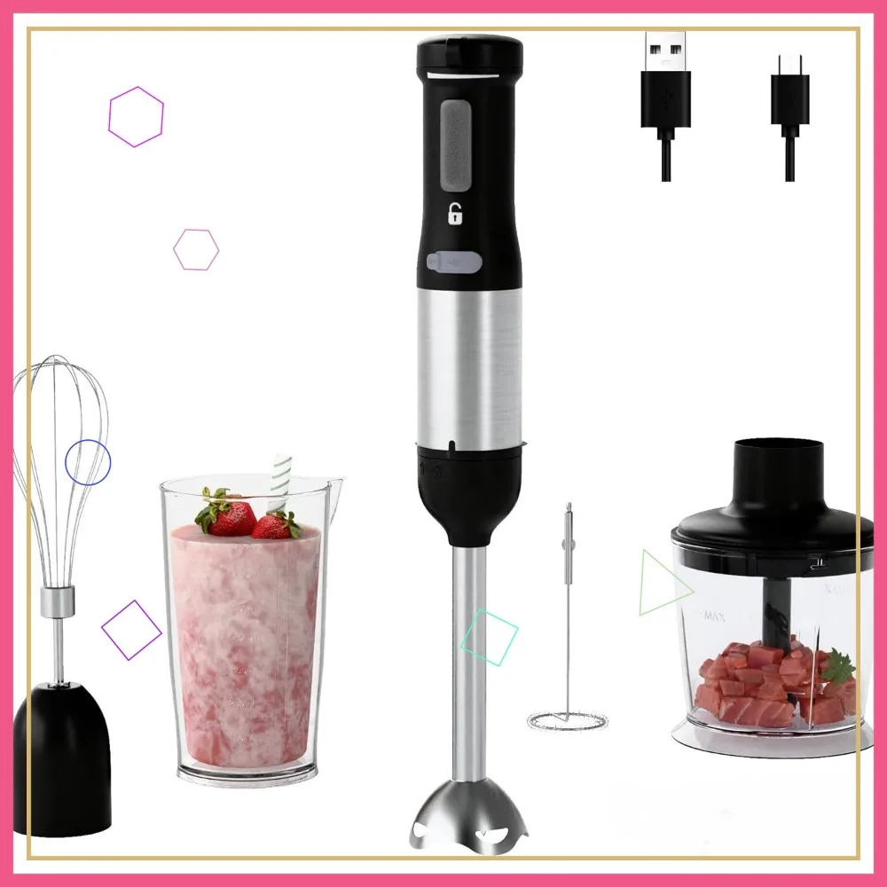 Cordless Immersion Hand Blender, 5-in-1 Variable Speed, Rechargeable 2000mAh, BPA-Free, Dishwasher-Safe Accessories
Cordless Immersion Hand Blender, 5-in-1 Variable Speed, Rechargeable 2000mAh, BPA-Free, Dishwasher-Safe Accessories