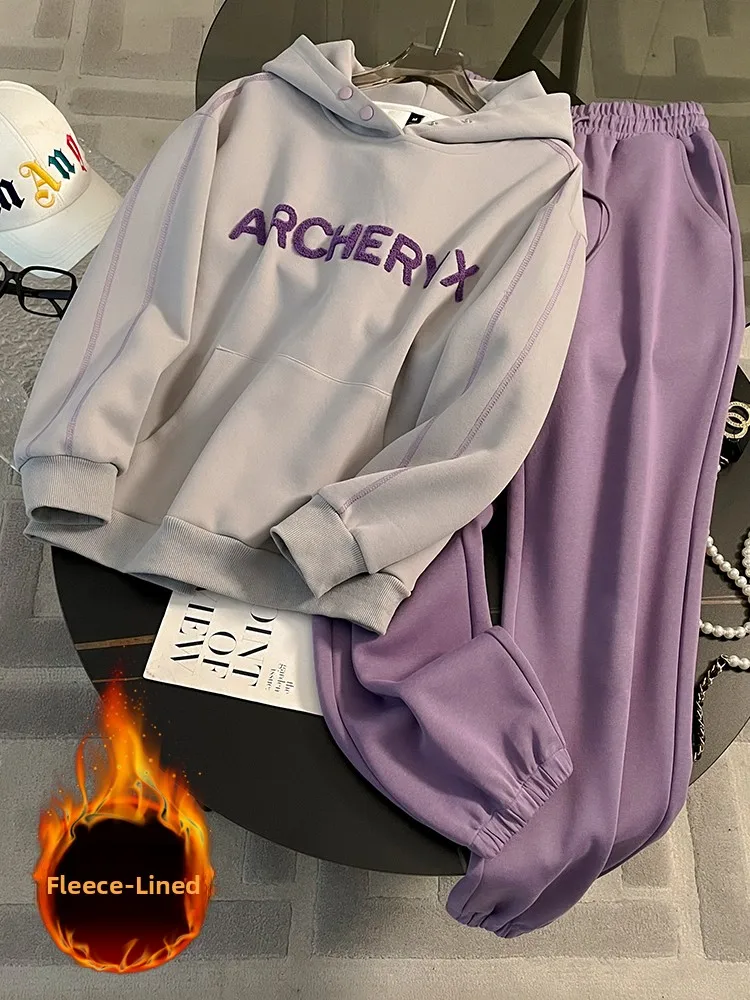 Thickened Fleece Casual Sportswear Set for Women Spring Fashion Anti-Aging Trendy Hoodie Purple Pants Two-Piece Set
Thickened Fleece Casual Sportswear Set for Women Spring Fashion Anti-Aging Trendy Hoodie Purple Pants Two-Piece Set