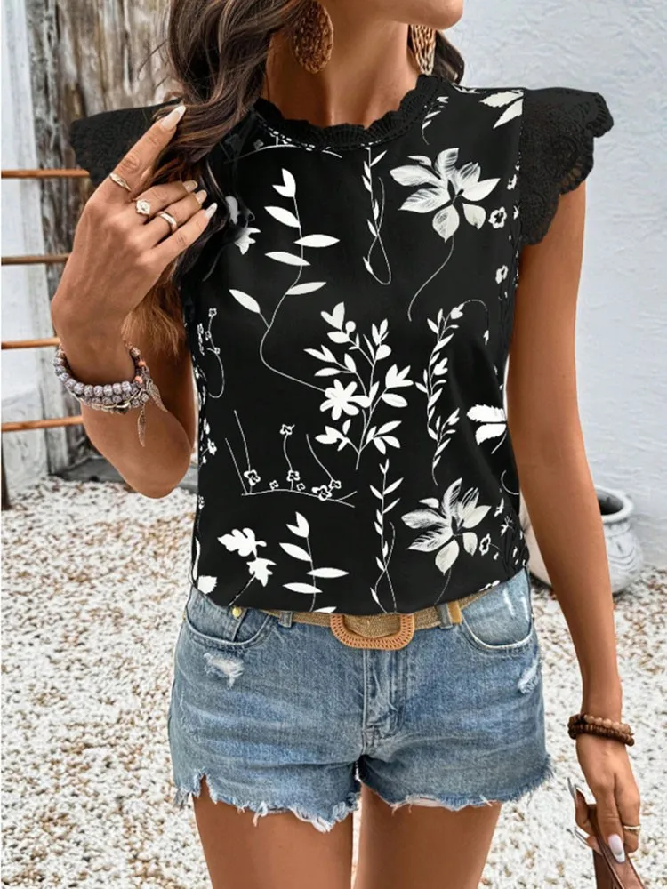 Women's summer new comfortable casual fashion top round neck printed lotus leaf chiffon short sleeved shirt for women
Women's summer new comfortable casual fashion top round neck printed lotus leaf chiffon short sleeved shirt for women