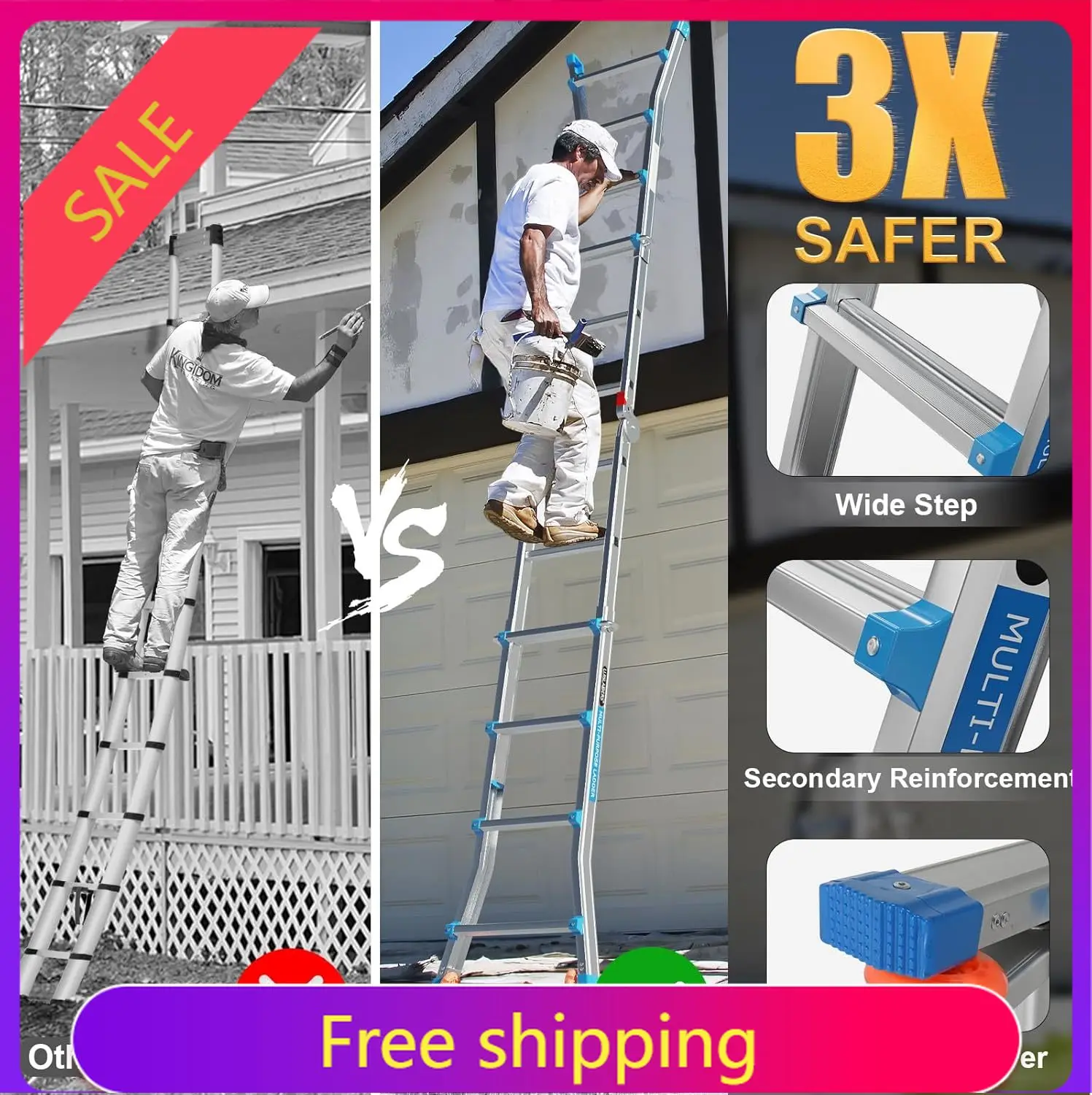 17FT A Frame Step Ladder Telescoping Ladder, Muti Position Folding Ladder Flared Leg & Wheels Design, 330 lbs Capacity Extension
17FT A Frame Step Ladder Telescoping Ladder, Muti Position Folding Ladder Flared Leg & Wheels Design, 330 lbs Capacity Extension