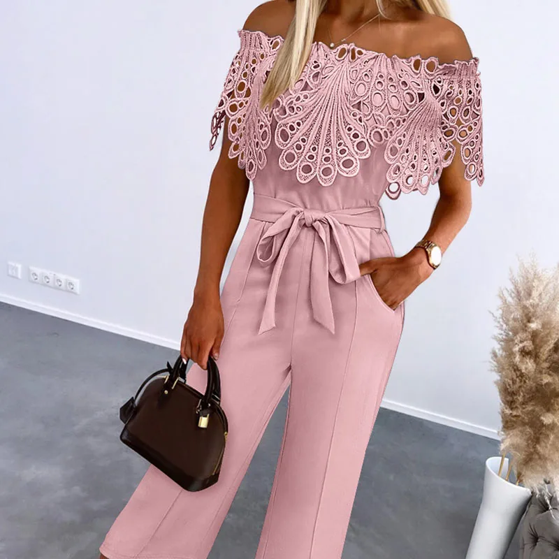 Summer Solid Color Temperament Romper Elegant Off Shoulder Jacquard Lace-up Jumpsuits Female Commute Pocket Slim Straight Romper
Summer Solid Color Temperament Romper Elegant Off Shoulder Jacquard Lace-up Jumpsuits Female Commute Pocket Slim Straight Romper
