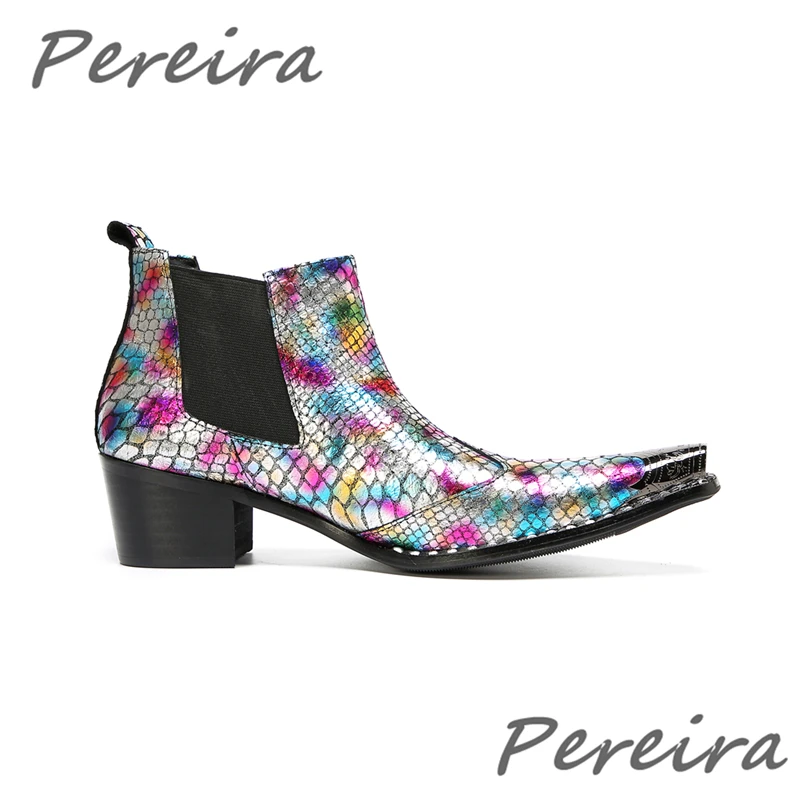 Mixed Colors Snake Patterned Short Boots for Men Metal Pointed Toe Slip-On High Heel Chelsea Boots Party Banquet Dress Shoes
Mixed Colors Snake Patterned Short Boots for Men Metal Pointed Toe Slip-On High Heel Chelsea Boots Party Banquet Dress Shoes