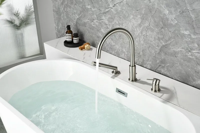 All Brass Brushed Nickel Deck-Mounted High-Flow Bath Tub Faucet Modern 3 Hole High-Quality Hot Cold Bathtub Shower faucet,Chrome
All Brass Brushed Nickel Deck-Mounted High-Flow Bath Tub Faucet Modern 3 Hole High-Quality Hot Cold Bathtub Shower faucet,Chrome