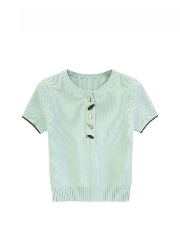 Женская трикотажная футболка Slim Fit с V-образным вырезом и коротким рукавом, светло-зеленая, повседневная, с пуговицами, для работы и отдыха, весна-лето
Женская трикотажная футболка Slim Fit с V-образным вырезом и коротким рукавом, светло-зеленая, повседневная, с пуговицами, для работы и отдыха, весна-лето