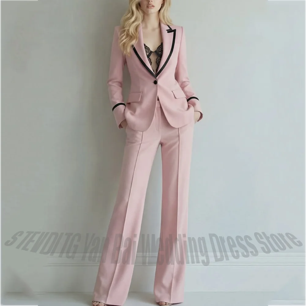 Blush Pink Women Pants Suit With Black Trim Single Button Peaked Lapel Blazer Outfit Elegant Formal Office Party Two Piece Set
Blush Pink Women Pants Suit With Black Trim Single Button Peaked Lapel Blazer Outfit Elegant Formal Office Party Two Piece Set