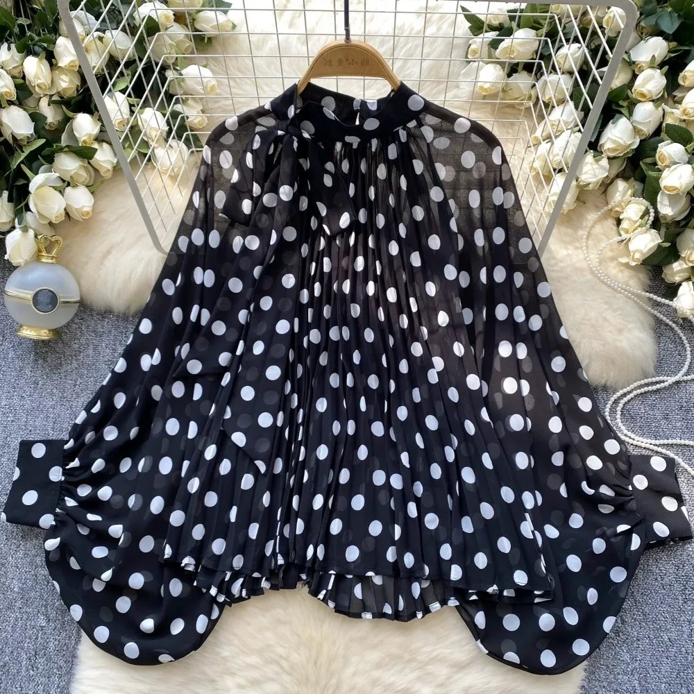 Elegant Long Sleeve Dots Printed Blouse Loose Fit Oversize Bow Lace-Up Blouse Vintage Print Chiffon Ruffles Blouse Women
Elegant Long Sleeve Dots Printed Blouse Loose Fit Oversize Bow Lace-Up Blouse Vintage Print Chiffon Ruffles Blouse Women