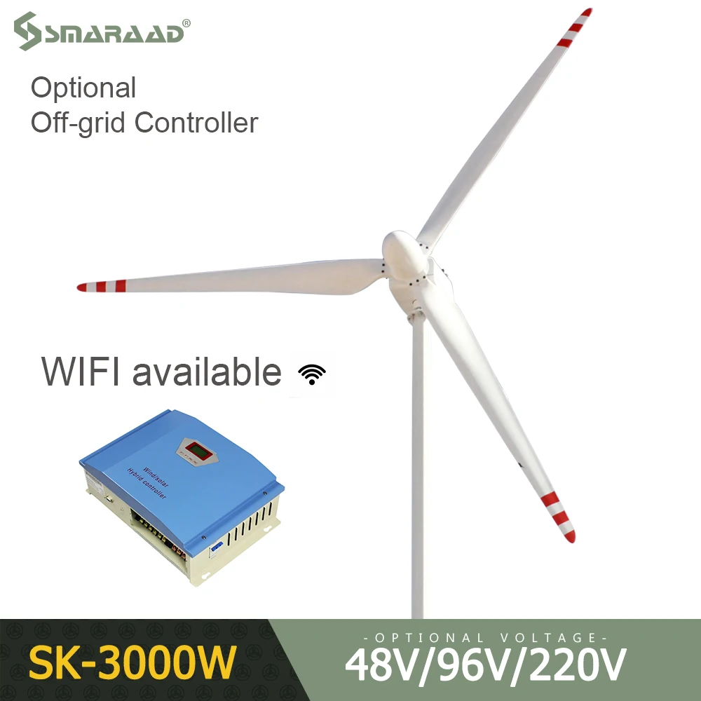 SMARAAD 3000W 24V 48V 96V 3 Blades Horizontal Wind Turbine Power Generator Windmill With Hybrid Controller With WIFI
SMARAAD 3000W 24V 48V 96V 3 Blades Horizontal Wind Turbine Power Generator Windmill With Hybrid Controller With WIFI