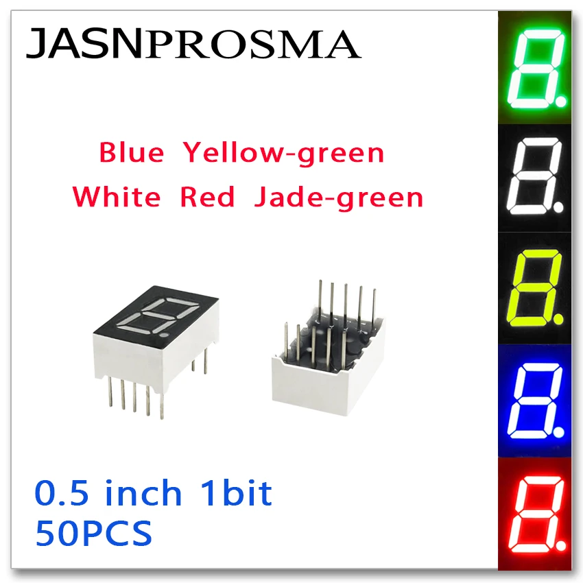JASNPROSMA 50PCS 0.5 inch 1 bit digit Tube red blue white jade yellow green Common Cathode Anode LED Display 0.5inch 7 Segment
JASNPROSMA 50PCS 0.5 inch 1 bit digit Tube red blue white jade yellow green Common Cathode Anode LED Display 0.5inch 7 Segment