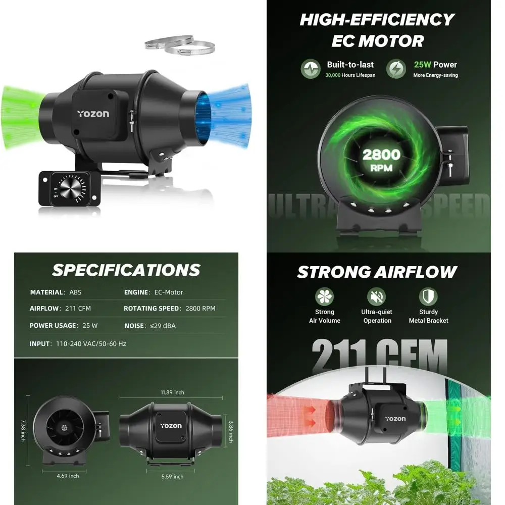 4-Inch Energy-Efficient Inline Fan with EC Motor and Speed Controller for Ventilation, Ideal for Grow Tents, Hydroponics, Coolin
4-Inch Energy-Efficient Inline Fan with EC Motor and Speed Controller for Ventilation, Ideal for Grow Tents, Hydroponics, Coolin