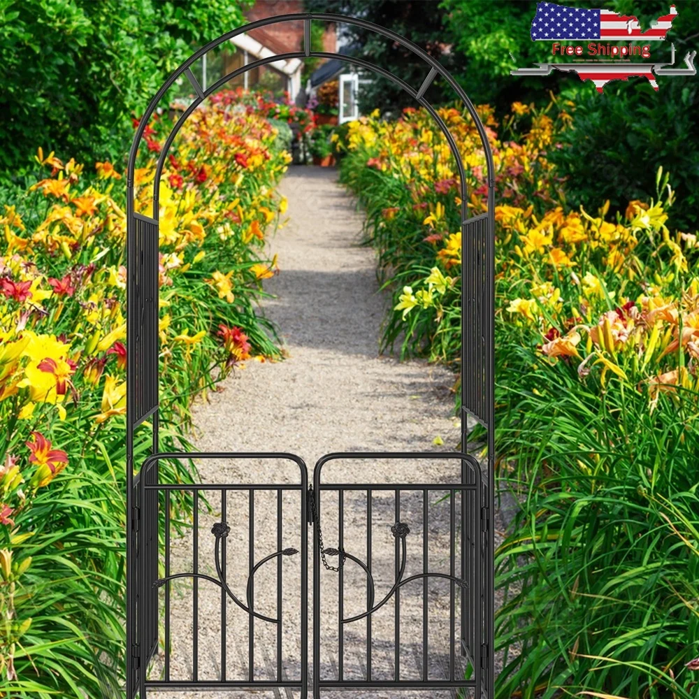 85" Metal Garden Arbor with Gate Wedding Decor Climbing Plants Support Elegant Entryway Durable Outdoor Archway Classic Trellis
85" Metal Garden Arbor with Gate Wedding Decor Climbing Plants Support Elegant Entryway Durable Outdoor Archway Classic Trellis