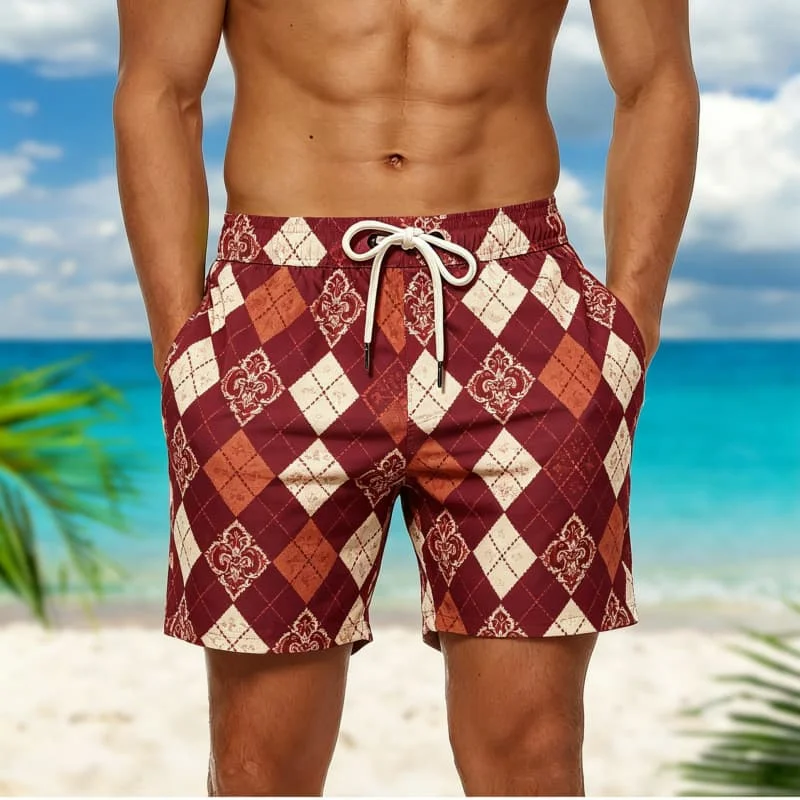 Summer Vacation Men's Argyle Print Drawstring Waist Board Shorts Fashion Breathable Quick Dry Casual Shorts
Summer Vacation Men's Argyle Print Drawstring Waist Board Shorts Fashion Breathable Quick Dry Casual Shorts