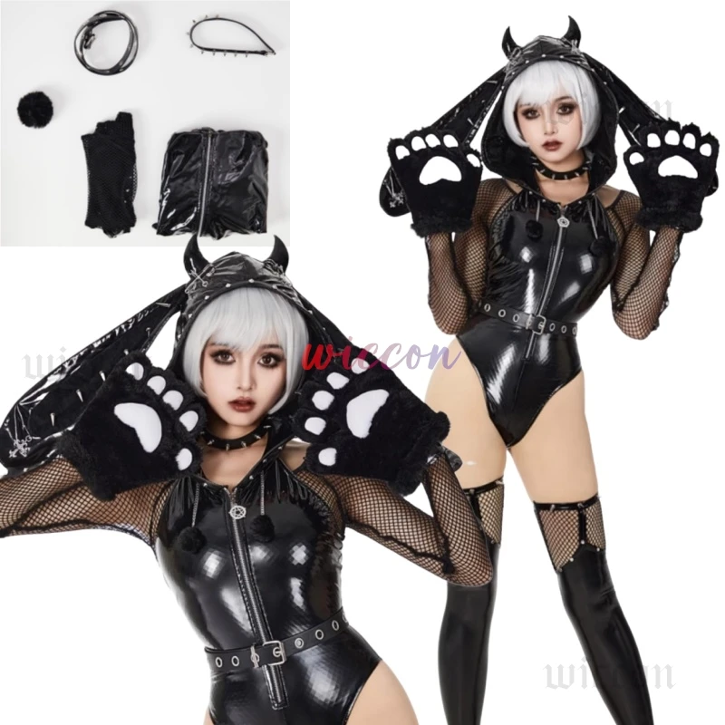 Gothic Devil Rabbit Cposplay Women Sexy Bodysuit Halloween Gothic Style Lingerie Set Black Leather Bodysuit Club Party Costume
Gothic Devil Rabbit Cposplay Women Sexy Bodysuit Halloween Gothic Style Lingerie Set Black Leather Bodysuit Club Party Costume